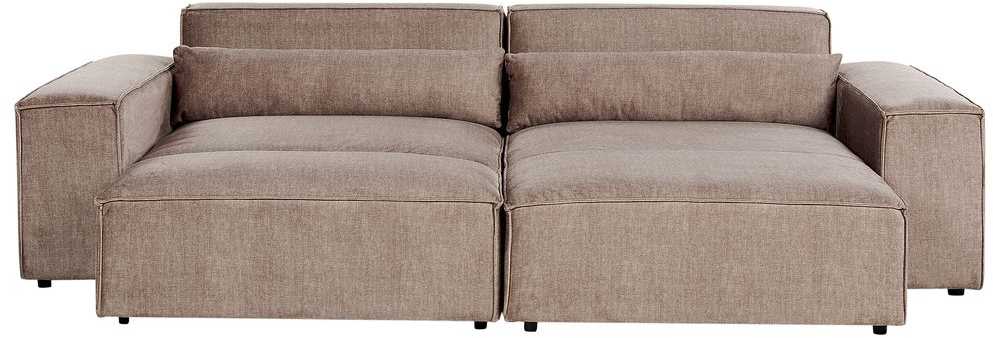 Beliani HELLNAR modulinė kampinė sofa 3 vietų su pufu, šviesiai ruda, kairinė