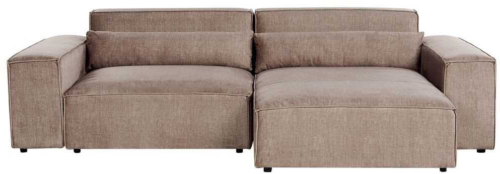 Beliani HELLNAR modulinė kampinė sofa 3 vietų su pufu, šviesiai ruda, kairinė