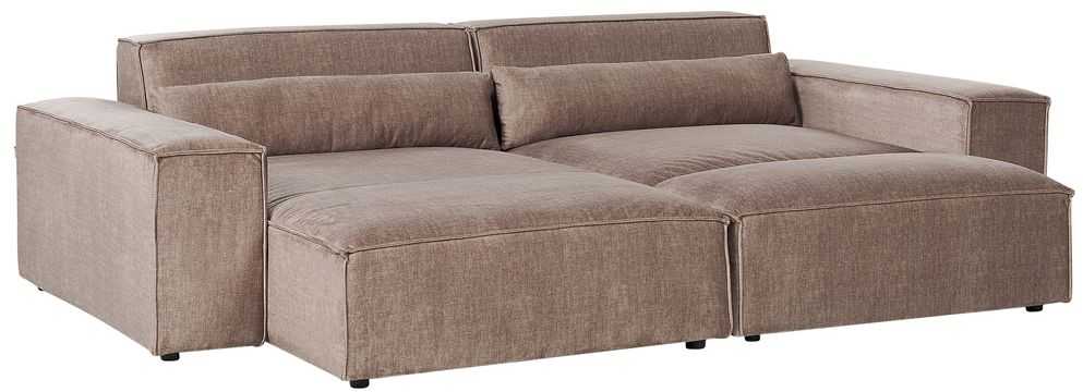 Beliani 3 vietų modulinė kampinė sofa HELLNAR su pufu, šviesiai ruda, dešininė