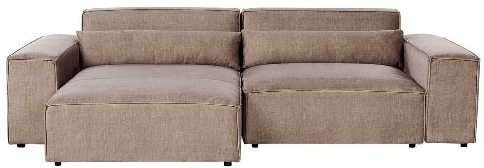 Beliani 3 vietų modulinė kampinė sofa HELLNAR su pufu, šviesiai ruda, dešininė
