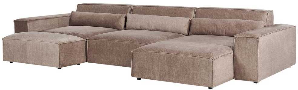 Beliani Modulinė kampinė sofa 4 asmenims HELLNAR su otomana, šviesiai ruda, kairinė