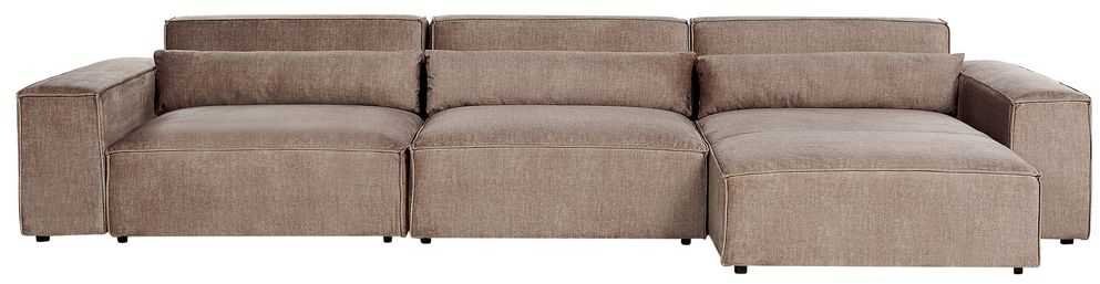 Beliani Modulinė kampinė sofa 4 asmenims HELLNAR su otomana, šviesiai ruda, kairinė
