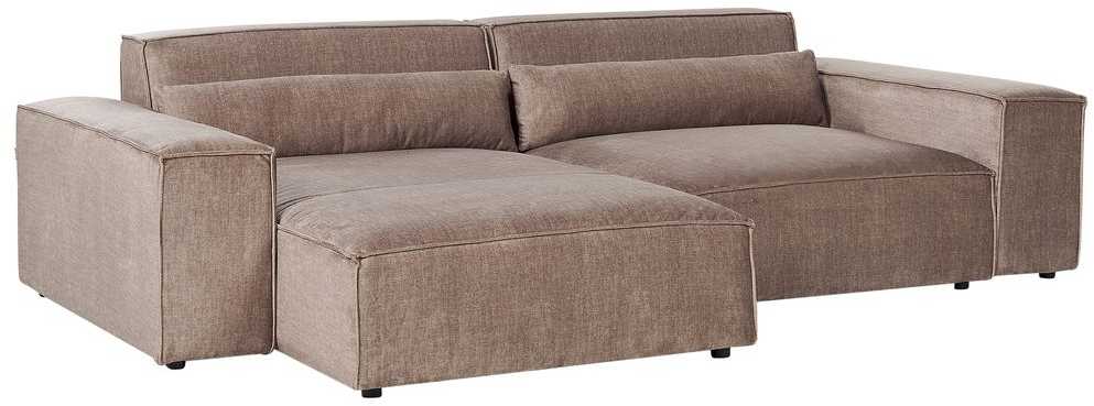 Beliani 3 vietų modulinė kampinė sofa HELLNAR su pufu, šviesiai ruda, dešininė