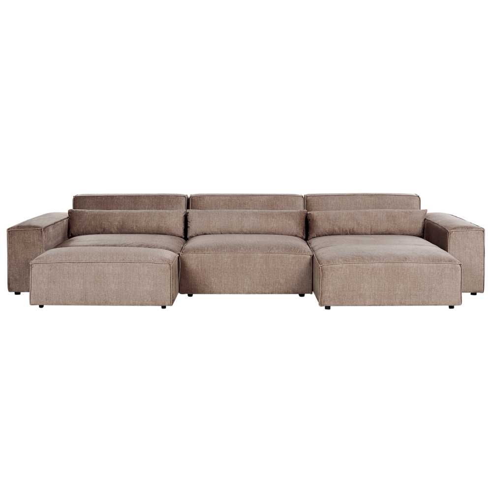 Beliani Modulinė kampinė sofa 4 asmenims HELLNAR su otomana, šviesiai ruda, kairinė