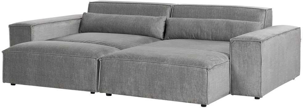 Beliani Trijų vietų modulinė sofa HELLNAR kairinė, pilka su otomane