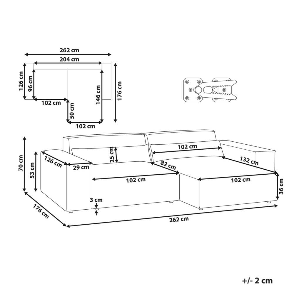 Beliani Trijų vietų modulinė sofa HELLNAR kairinė pilka