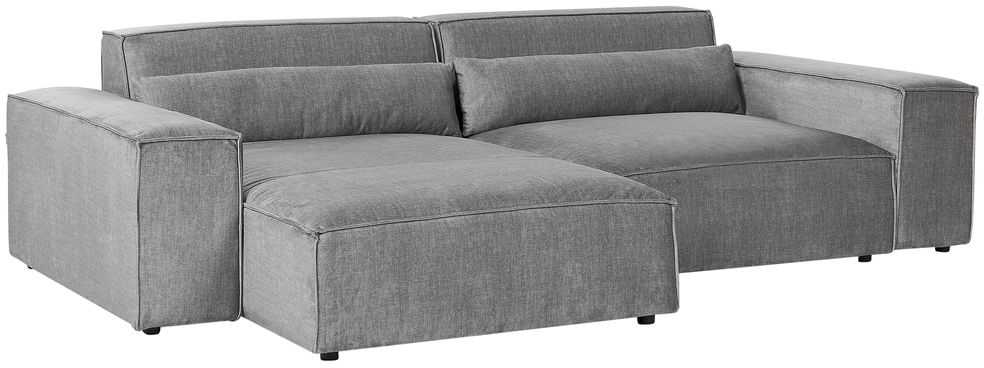 Beliani Modulinė 3 vietų kampinė sofa HELLNAR dešininė, pilka su otomane