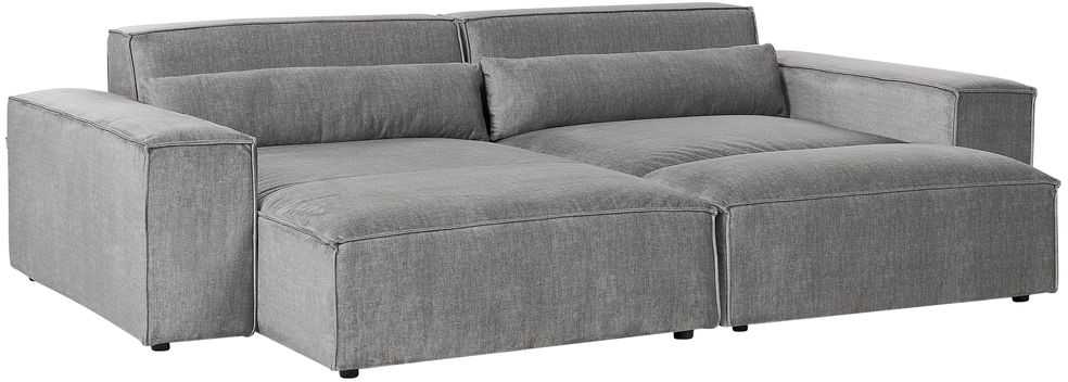 Beliani Modulinė 3 vietų kampinė sofa HELLNAR dešininė, pilka su otomane