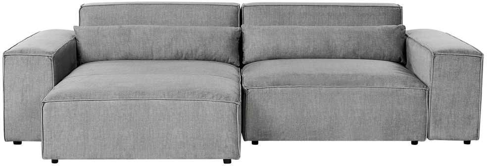 Beliani Modulinė 3 vietų kampinė sofa HELLNAR dešininė, pilka su otomane