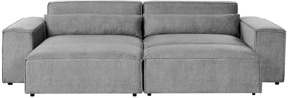 Beliani Modulinė 3 vietų kampinė sofa HELLNAR dešininė, pilka su otomane