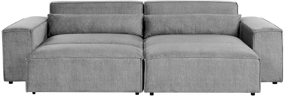 Beliani Trijų vietų modulinė sofa HELLNAR kairinė, pilka su otomane