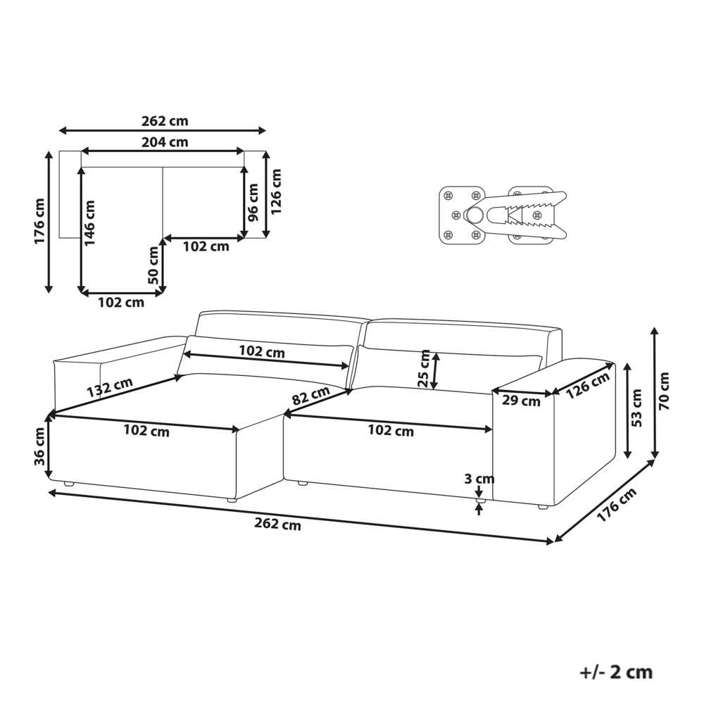 Beliani Modulinė 3 vietų kampinė sofa „HELLNAR“, dešininė, pilka