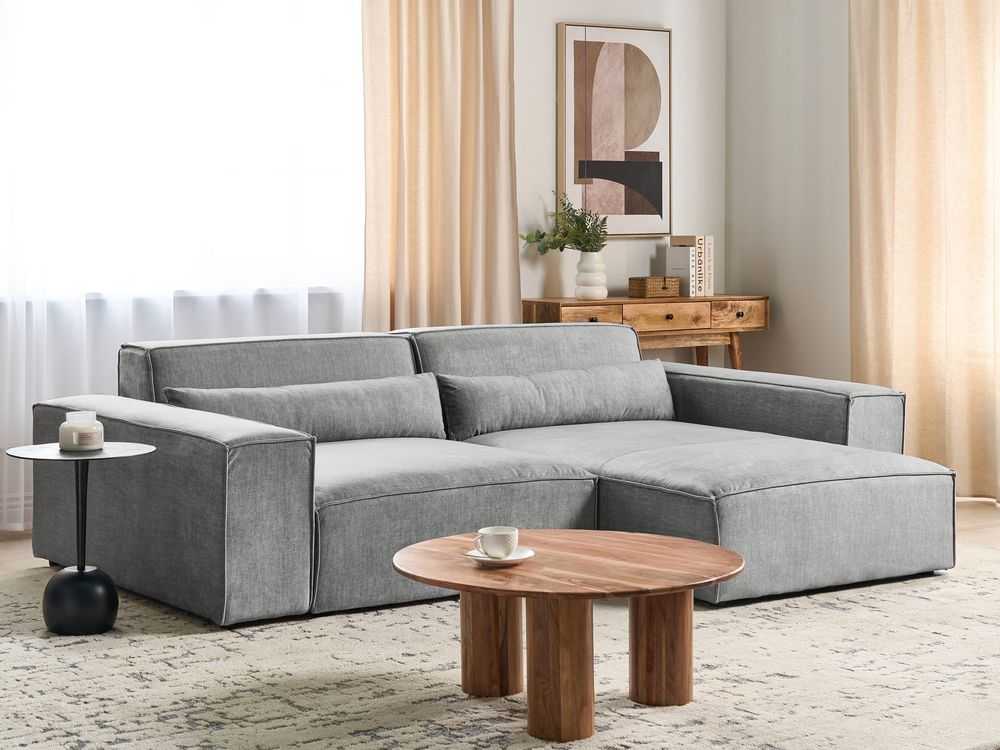 Beliani Trijų vietų modulinė sofa HELLNAR kairinė pilka