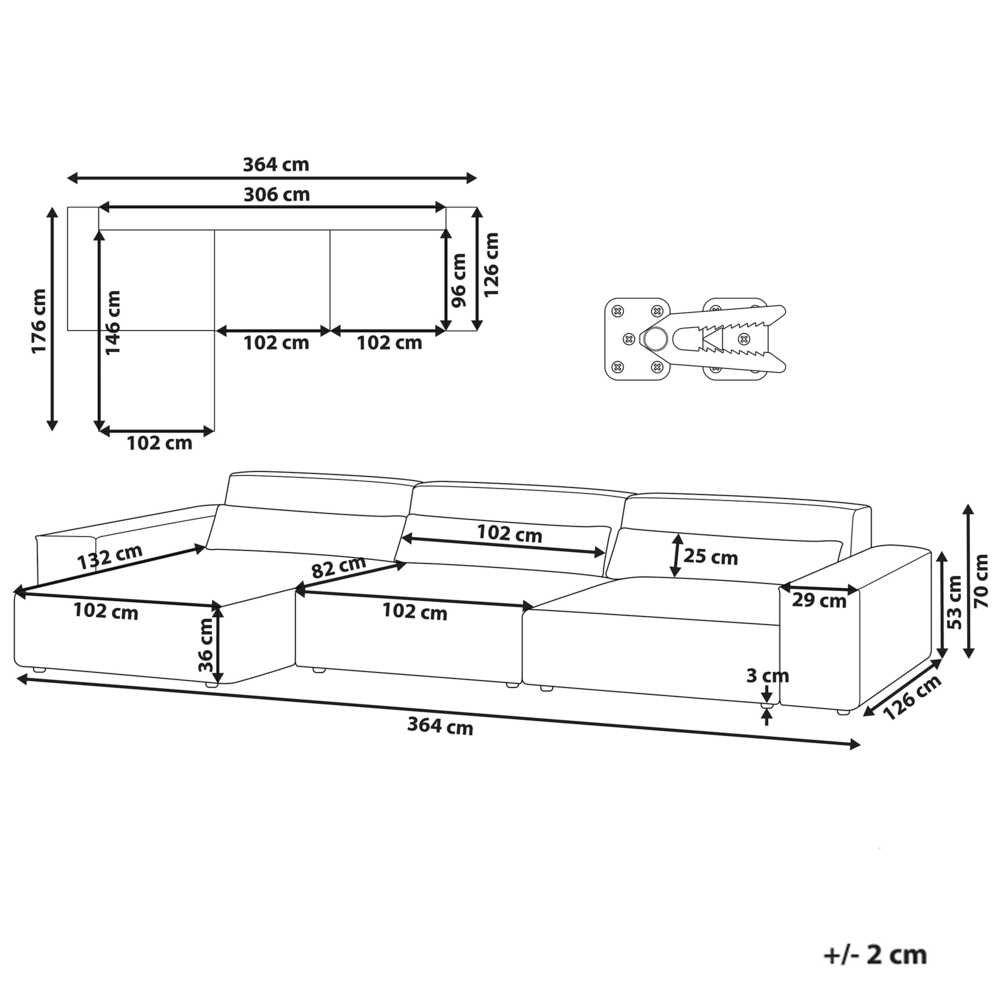 Beliani HELLNAR dešininė modulinė kampinė sofa 4 vietų, šviesiai smėlinė, veliūrinė