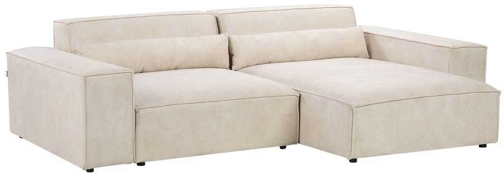 Beliani Modulinė 3 vietų kampinė sofa HELLNAR su otomana, veliūras, šviesiai smėlio spalvos, kairinė