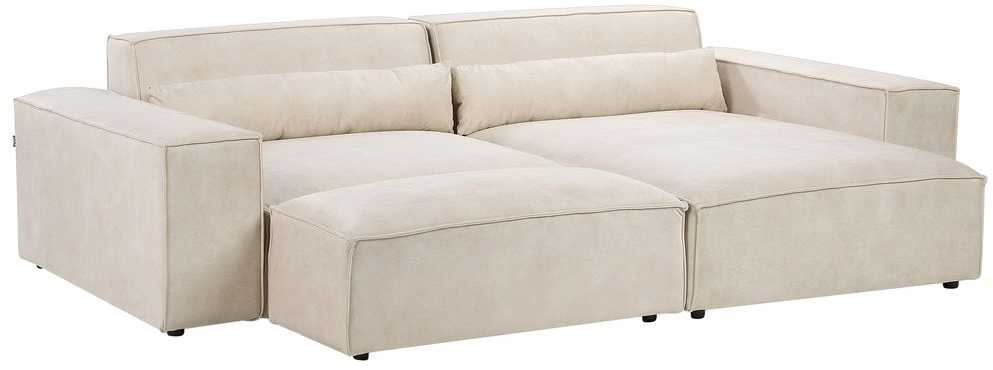 Beliani Modulinė 3 vietų kampinė sofa HELLNAR su otomana, veliūras, šviesiai smėlio spalvos, kairinė