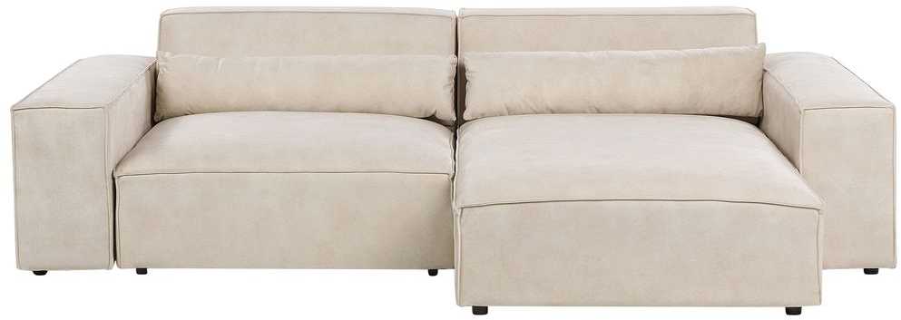 Beliani Modulinė 3 vietų kampinė sofa HELLNAR su otomana, veliūras, šviesiai smėlio spalvos, kairinė
