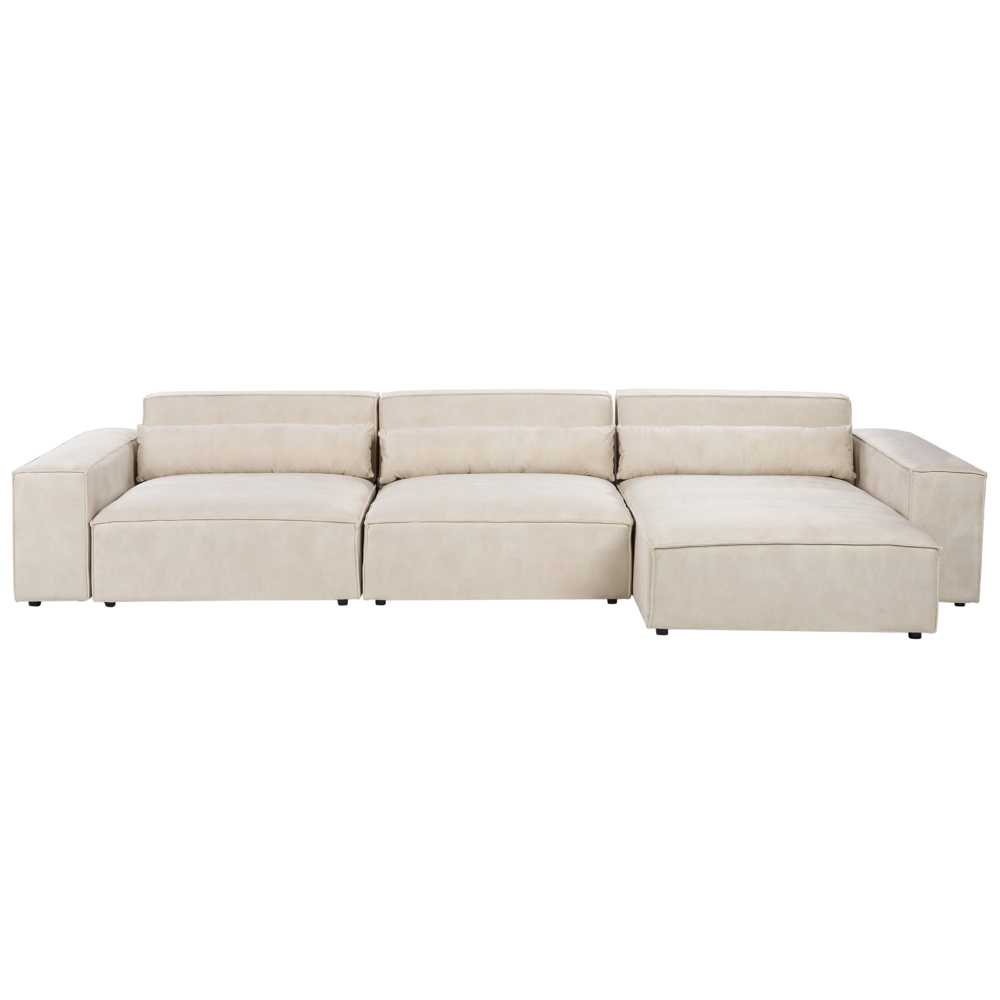 Beliani Modulinė kampinė sofa 4 asmenims HELLNAR, veliūras, šviesiai smėlio spalvos, kairinė