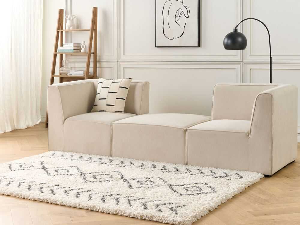 Sofa Beliani Kampinis modulis LEMVIG šviesiai smėlio spalvos velvetinis