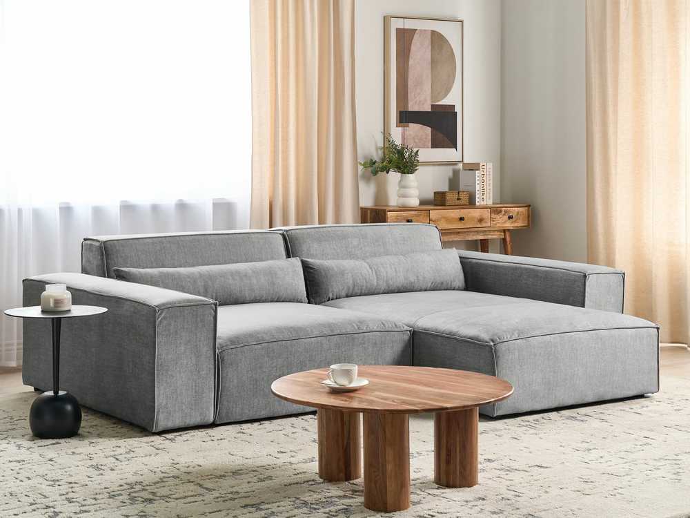 Beliani Trijų vietų modulinė sofa HELLNAR kairinė pilka