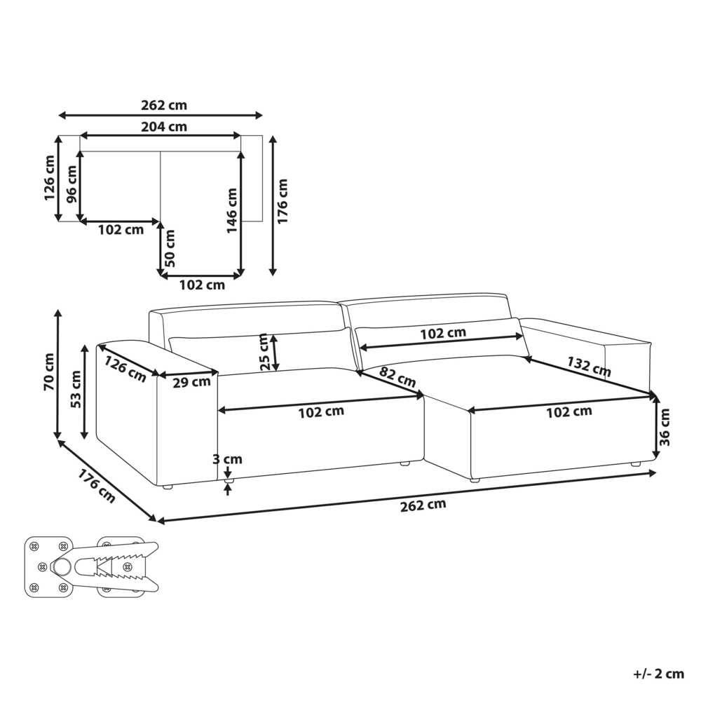 Beliani Trijų vietų modulinė sofa HELLNAR kairinė pilka