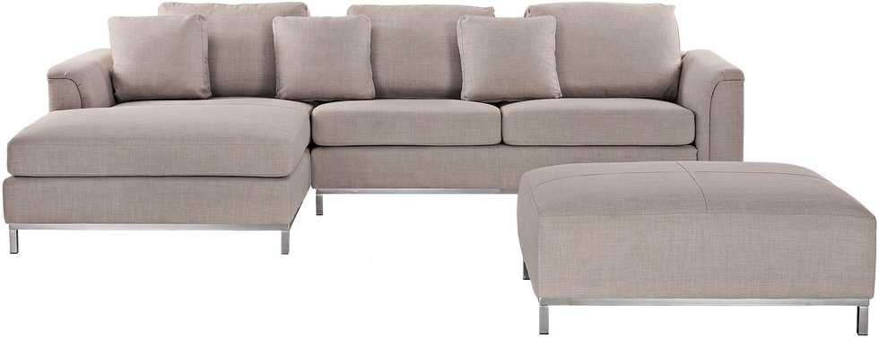 Beliani 5-vietė kampinė sofa OSLO, smėlio spalvos, su pufu, dešininė