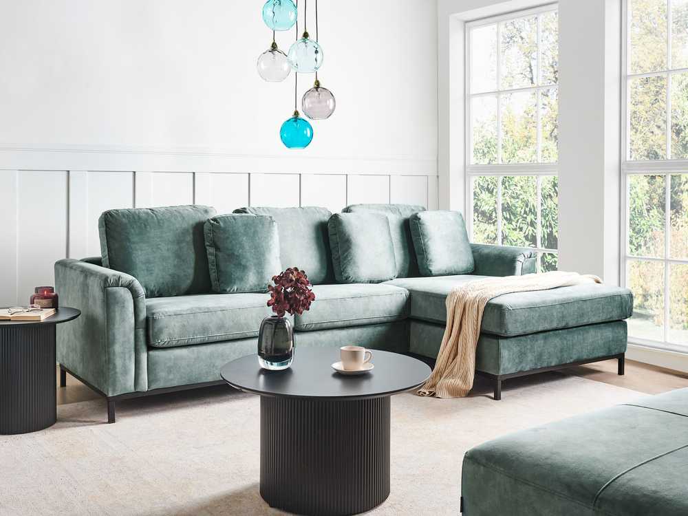 Beliani Kampinė sofa OSLO, 4 vietų, veliūrinė, lazūros mėlyna, kairinė