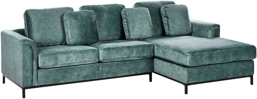 Beliani Kampinė sofa OSLO, 4 vietų, veliūrinė, lazūros mėlyna, kairinė