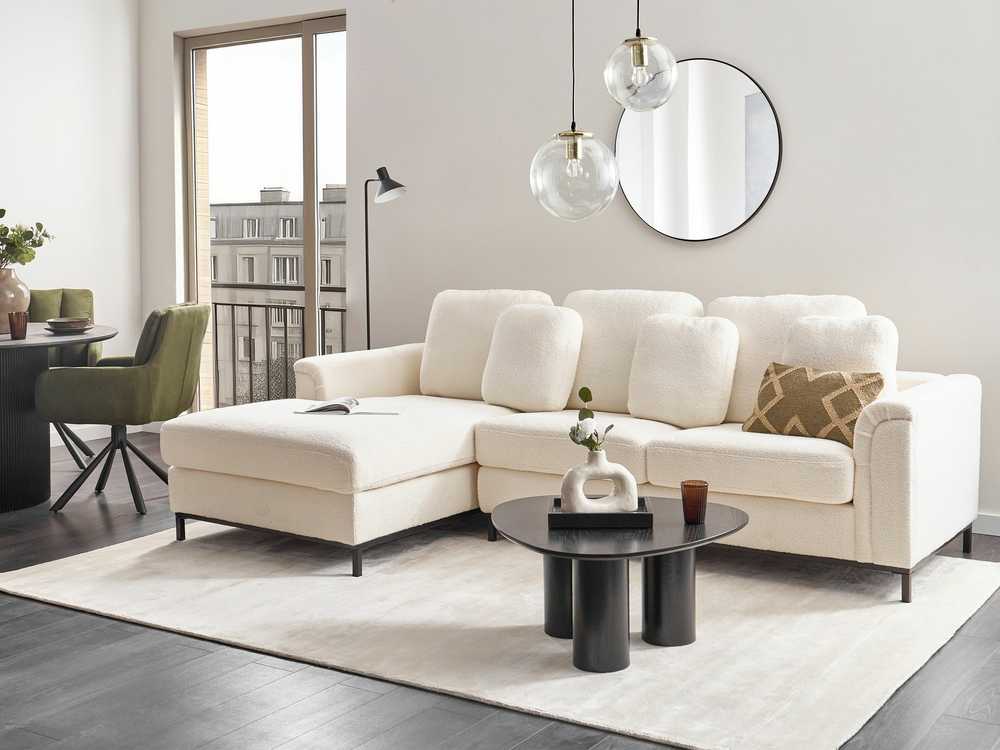 Beliani 4 vietų kampinė sofa OSLO, balta, dešininė, boucle audinys