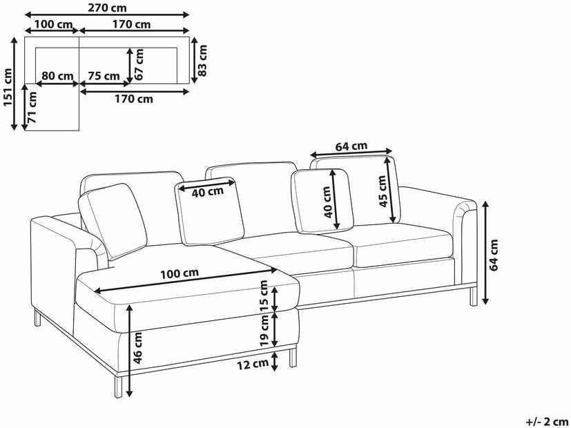 Beliani 4 vietų kampinė sofa OSLO, balta, dešininė, boucle audinys