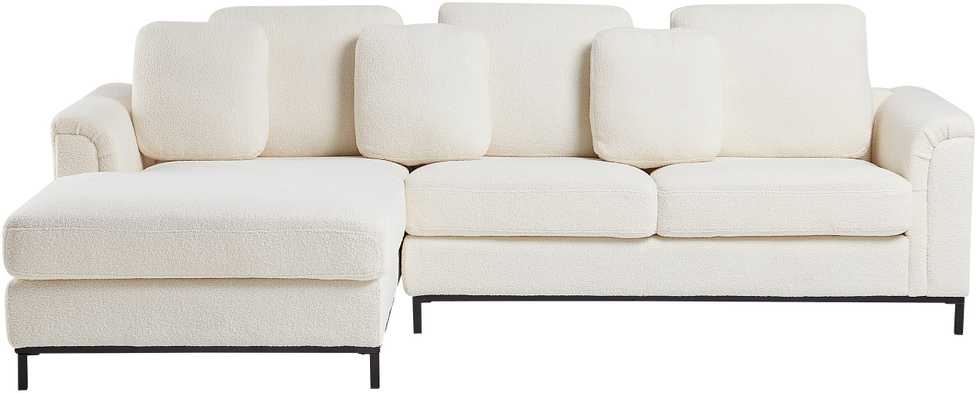 Beliani 4 vietų kampinė sofa OSLO, balta, dešininė, boucle audinys