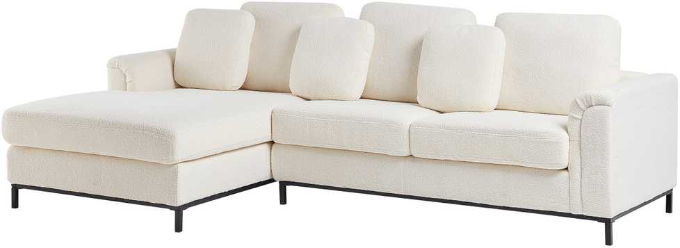 Beliani 4 vietų kampinė sofa OSLO, balta, dešininė, boucle audinys