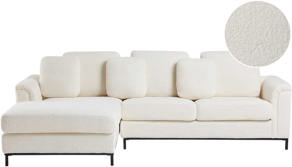 Beliani 4 vietų kampinė sofa OSLO, balta, dešininė, boucle audinys
