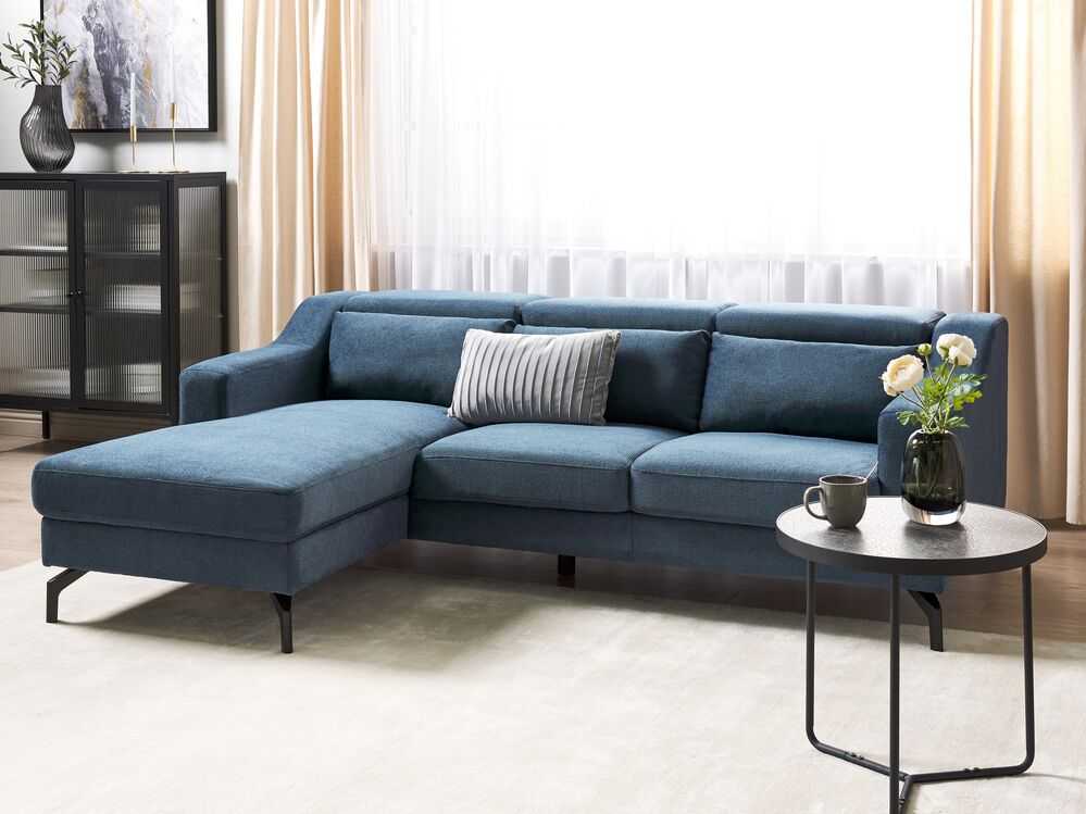 Beliani L formos sofa GLOSLI 4 asmenims, mėlynas šenilinis audinys, dešininė