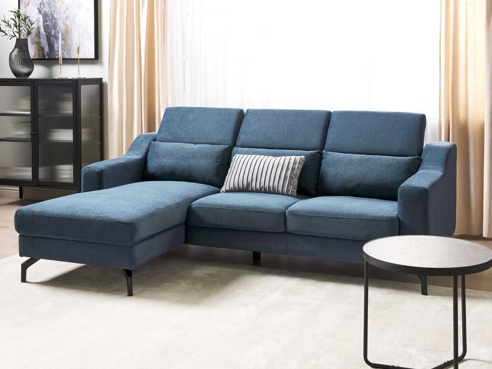 Beliani L formos sofa GLOSLI 4 asmenims, mėlynas šenilinis audinys, dešininė
