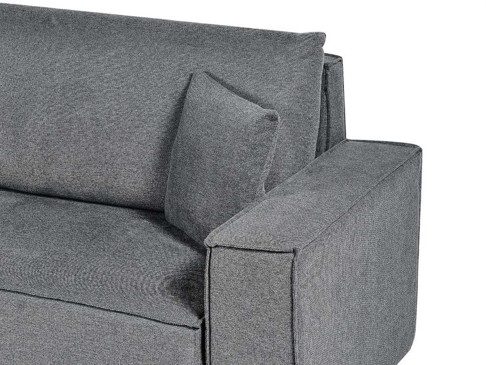 Beliani Išskleidžiama kampinė sofa KARILA 3 vietų, tamsiai pilka, su patalynės dėže, dešininė