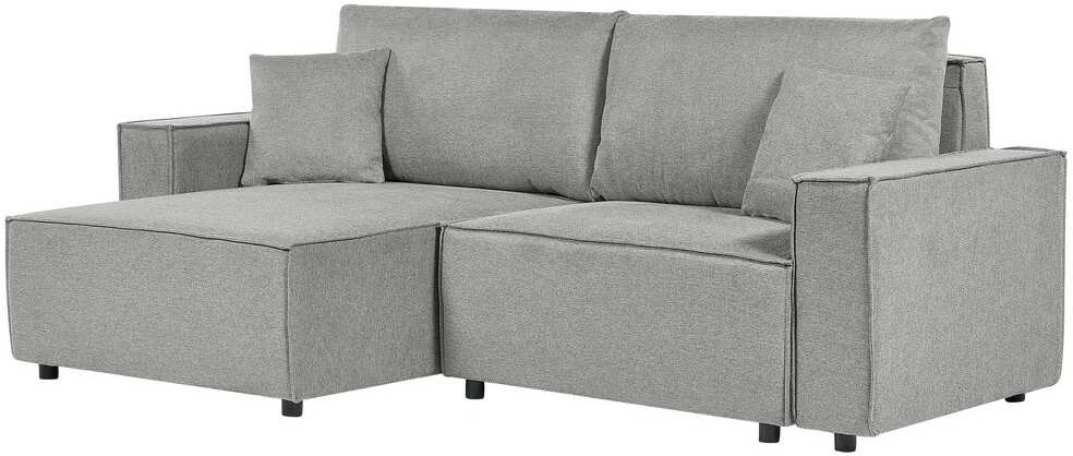 Beliani Išskleidžiama kampinė sofa KARILA pilka su patalynės dėže, dešininė