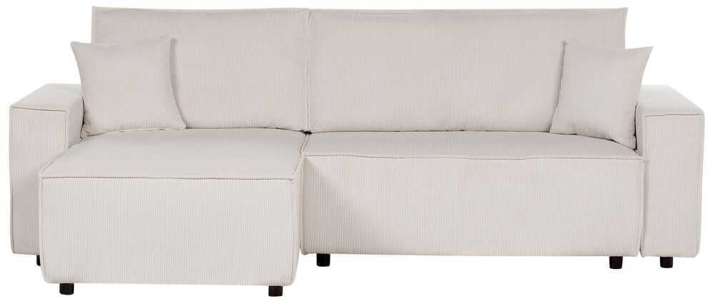 Beliani Išskleidžiama kampinė sofa ABACKA, 3 vietų, velvetinė, kreminė balta, dešininė