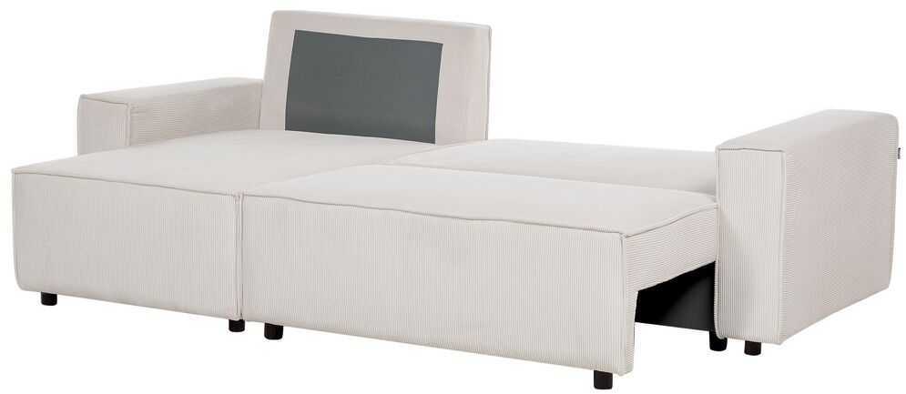 Beliani Išskleidžiama kampinė sofa ABACKA, 3 vietų, velvetinė, kreminė balta, dešininė