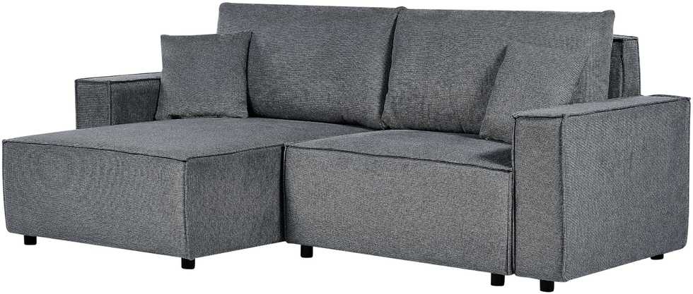 Beliani Išskleidžiama kampinė sofa KARILA 3 vietų, tamsiai pilka, su patalynės dėže, dešininė