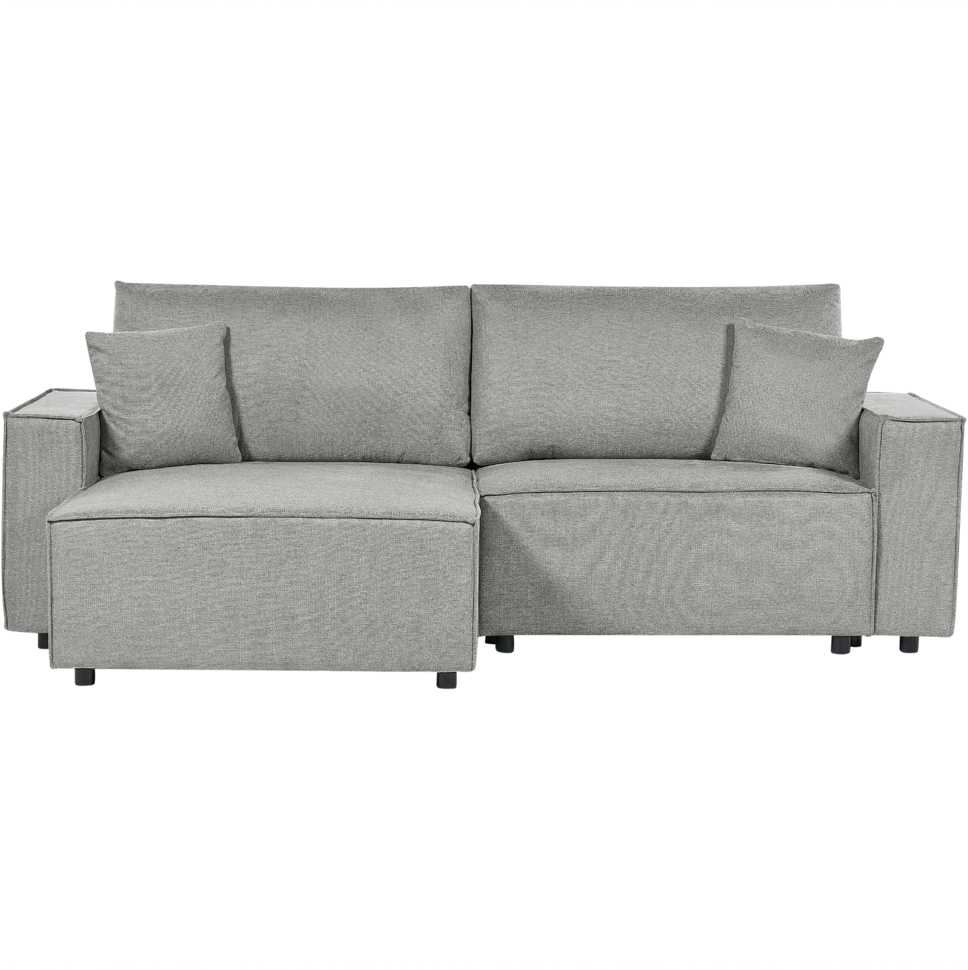 Beliani Išskleidžiama kampinė sofa KARILA pilka su patalynės dėže, dešininė