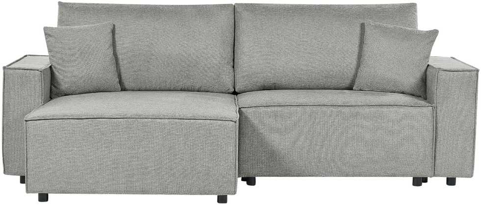 Beliani Išskleidžiama kampinė sofa KARILA pilka su patalynės dėže, dešininė