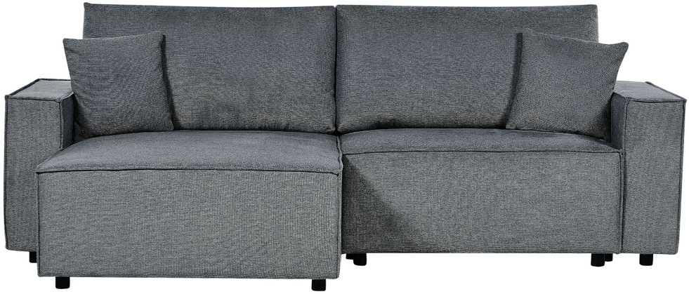 Beliani Išskleidžiama kampinė sofa KARILA 3 vietų, tamsiai pilka, su patalynės dėže, dešininė