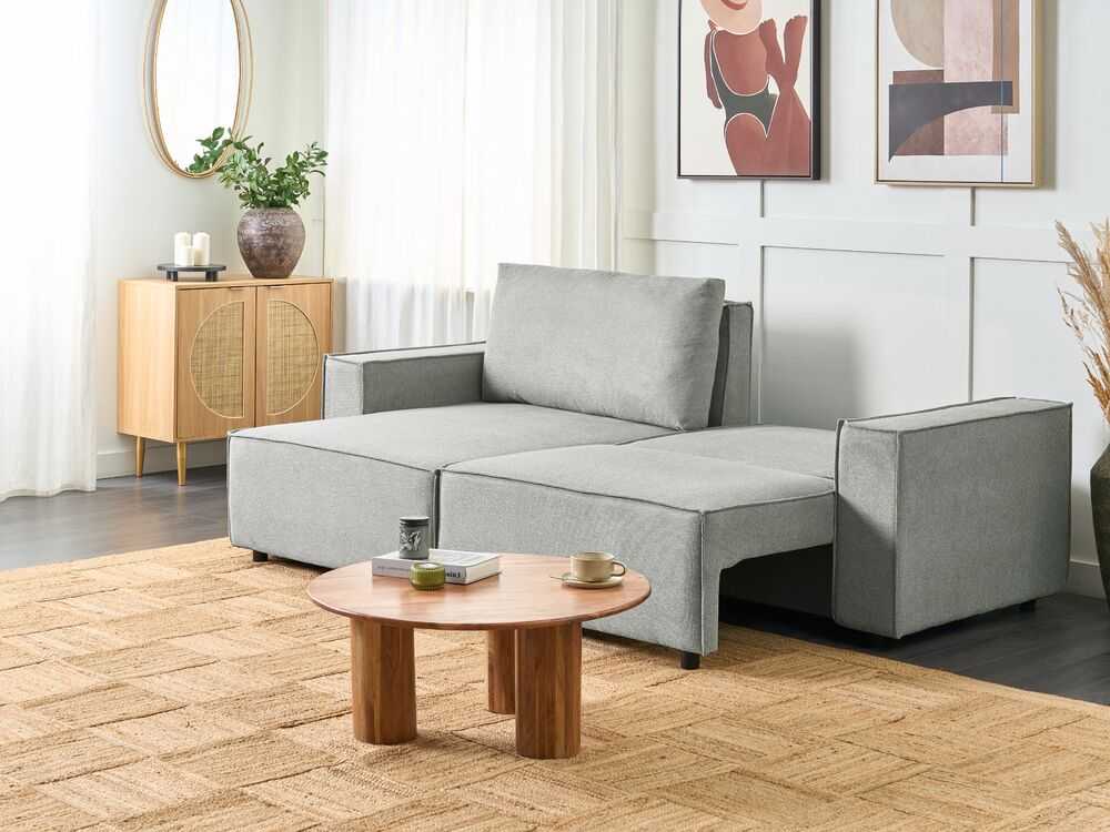 Beliani Išskleidžiama kampinė sofa KARILA pilka su patalynės dėže, dešininė