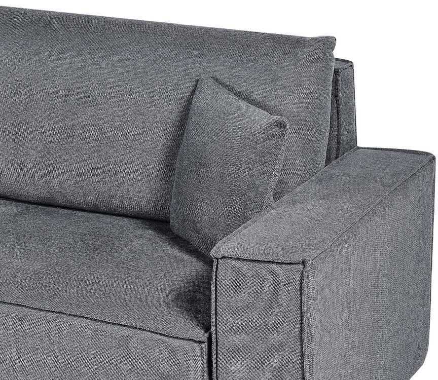 Beliani Išskleidžiama kampinė sofa KARILA 3 vietų, tamsiai pilka, su patalynės dėže, dešininė