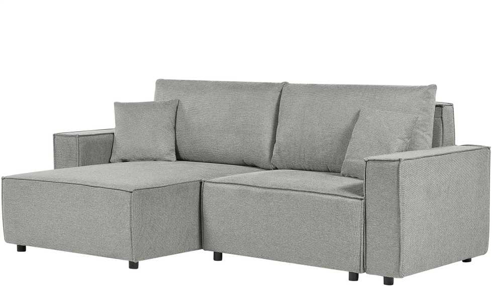 Beliani Išskleidžiama kampinė sofa KARILA pilka su patalynės dėže, dešininė