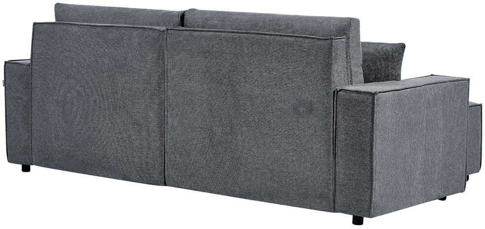 Beliani Išskleidžiama kampinė sofa KARILA 3 vietų, tamsiai pilka, su patalynės dėže, dešininė