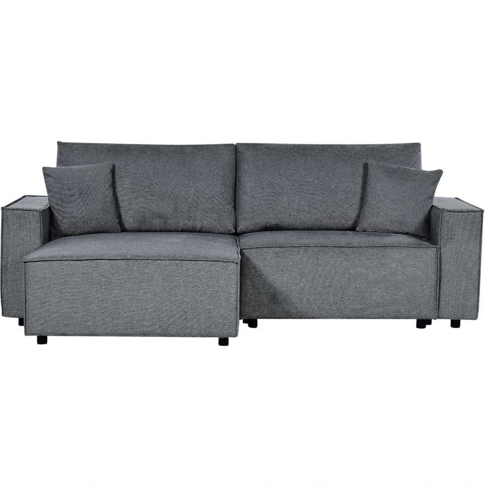Beliani Išskleidžiama kampinė sofa KARILA 3 vietų, tamsiai pilka, su patalynės dėže, dešininė