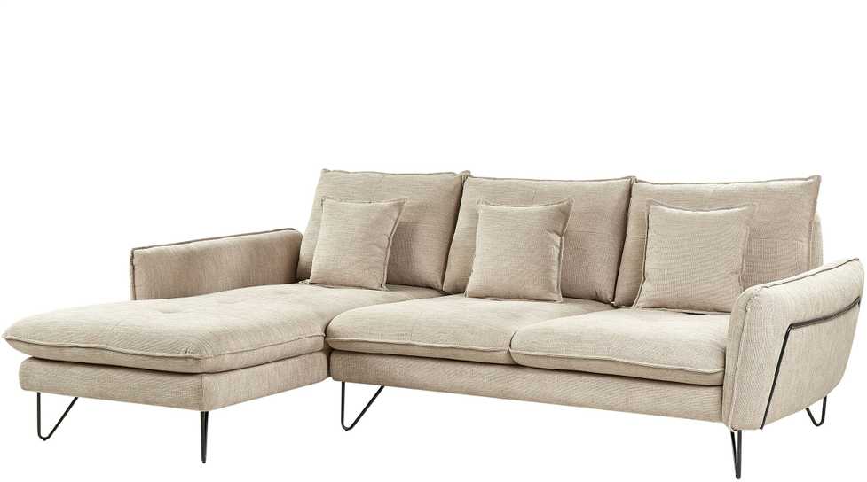Beliani Trivietė kampinė sofa SERSAN šenilo audinio, smėlio spalvos, dešininė
