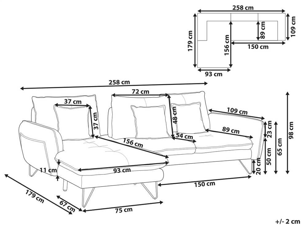 Beliani Trivietė kampinė sofa SERSAN šenilo audinio, smėlio spalvos, dešininė